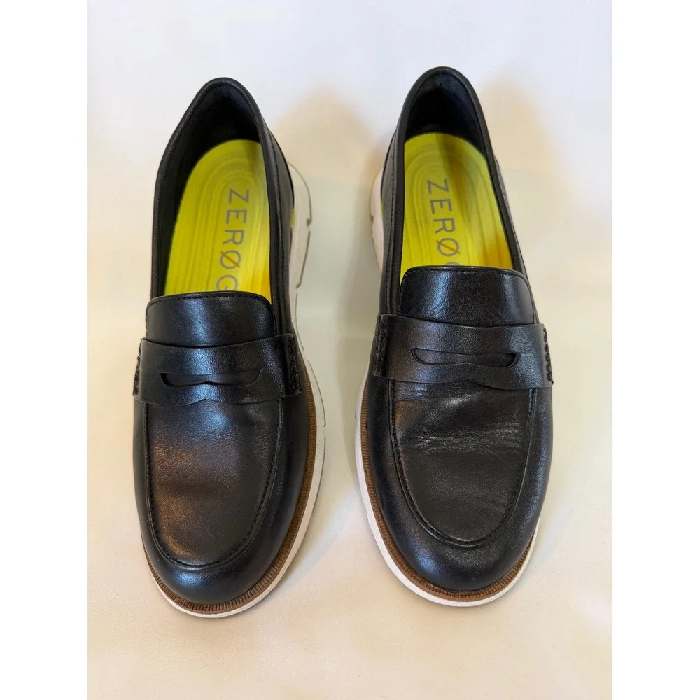 Cole Haan 4.ZER0GRAND Black Leather Penny Loafers Women Sz 7 Excellent Condition